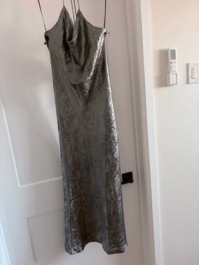 Metallic Silver Cowl Neck Slip Dress